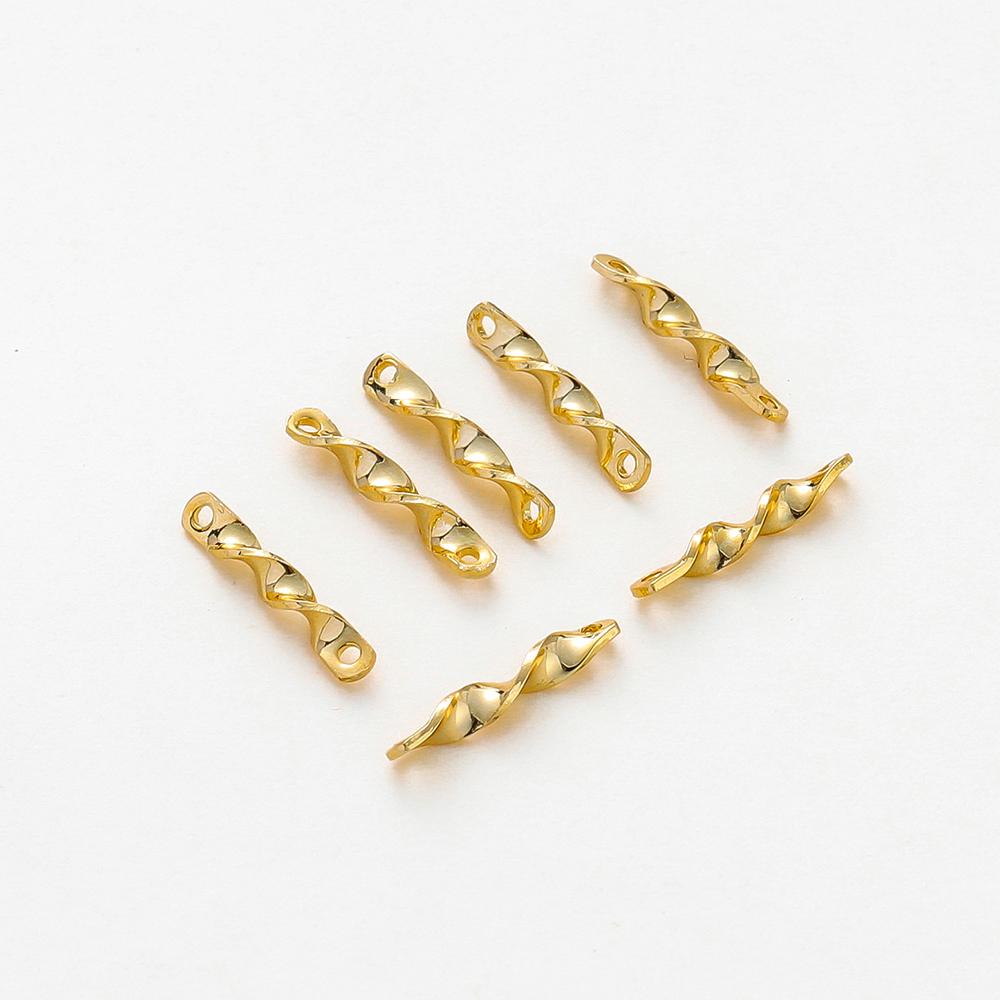 30pcs/lot 2*12.5mm 14K 18K Gold Color Twisted Connecting Rod With Double Hole Earing Charm Sticks For DIY Jewelry Making
