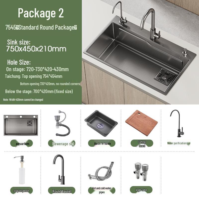 Handmade Gunmetal Gray SUS304 Stainless Steel Large Single Bowl Kitchen Sink