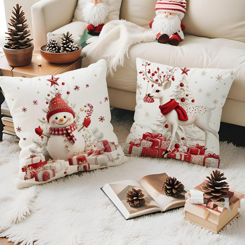 New Christmas Pillowcase Santa Claus Snowman Line Printed Cushion Pillowcase