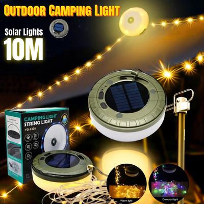 Güneş Enerjili Işıklar Dış Mekan Kamp Işığı 10 metre Şerit Işık Dış Mekan Çadır Işığı RGB Atmosfer Işığı Kancalı LED El Feneri