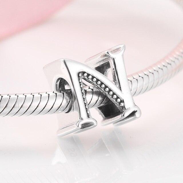 925 Sterling Silver Fashion Delicate A To Z Alphabet Letter Beads Fit Charms 925 Bracelets Bangles Diy Jewelry