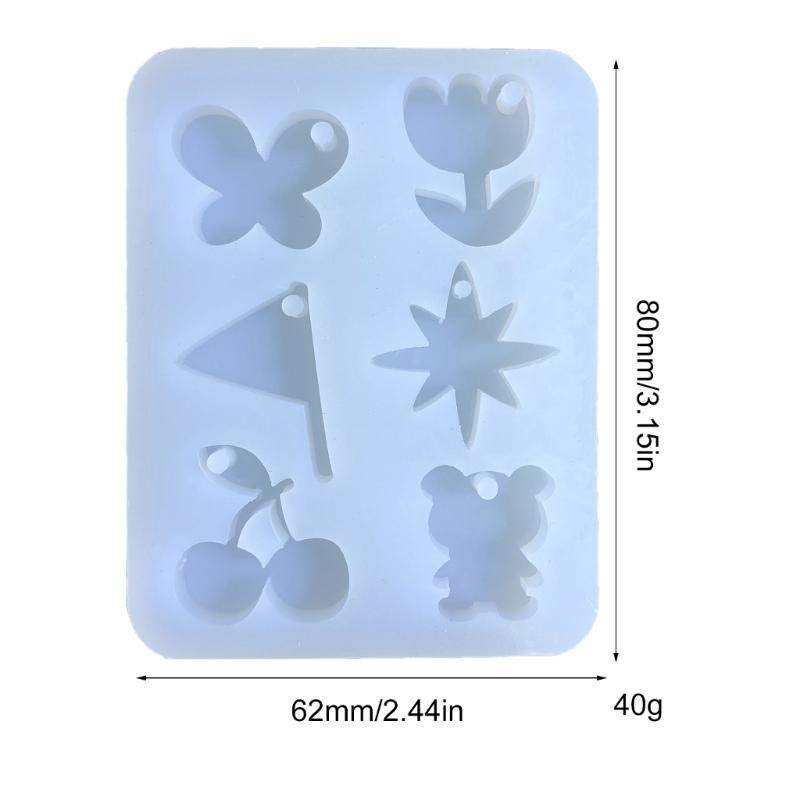 Flower Bear Keychain Silicone Mold Keychain Charm Epoxy Resin Mold Casting Mold with Hanging Hole for DIY Crafts Making