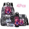 4Pcs/set Anime Demon Hunters Printed Backpack Bookbag Shoulder Bag Case Bag with 750Ml Water Bottler for Boy Girl Large Capacity Schoolbag