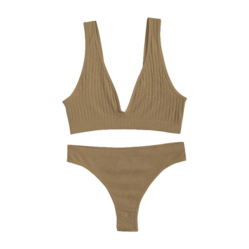 

Deep V sports underwear chest padded bra panty set aunt female small breasts gather beautiful back l (recommended 52.5-65kg ) хакі