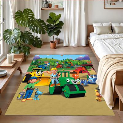 Anti‑Slip Crystal Velvet Floor Rug, Bob the Builder Design Carpet for Indoor Living Bedroom Home Decoration