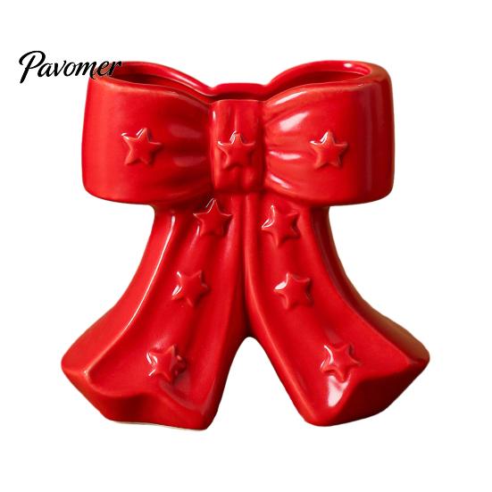 Dried Flower Holder Ceramic Bow Vase with Star, Decorative Flowers Vase, Creative French Style Arrangement for Living Room Table Centerpiece