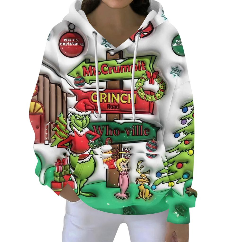 Christmas Hoodies For Women Funny Cute Printed Holiday Sweatshirt Winter Oversized Pullover Tops