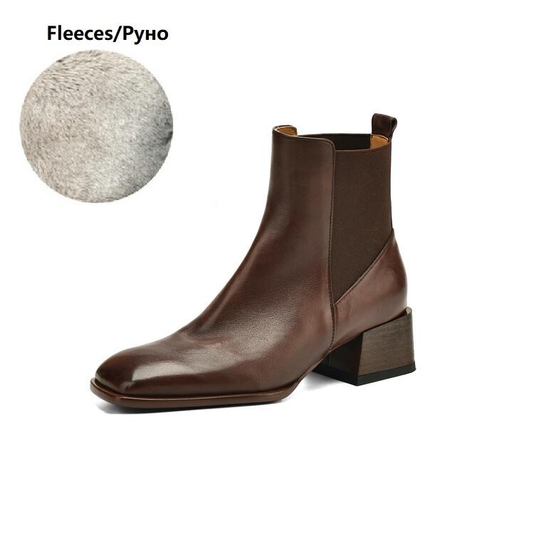 

Мода НОВЫЕ Осенние Женские Ботинки Квадратный Носок Массивный Каблук Обувь Натуральная Кожа Обувь для Женщин Слипоны Челси Ботинки Повседневная Обувь Мягкие Ботинки 40