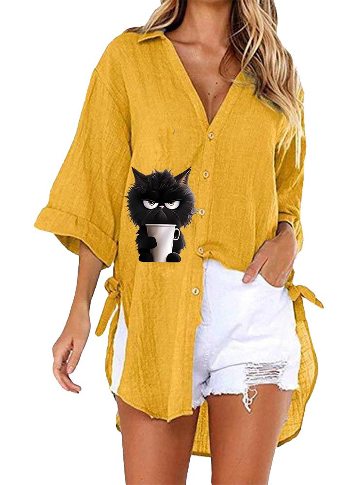 

Women Casual V Collar Print Blouse Spring&summer Fashion Half Sleeve Top Ladies Loose T-shirt 5XL жовтий