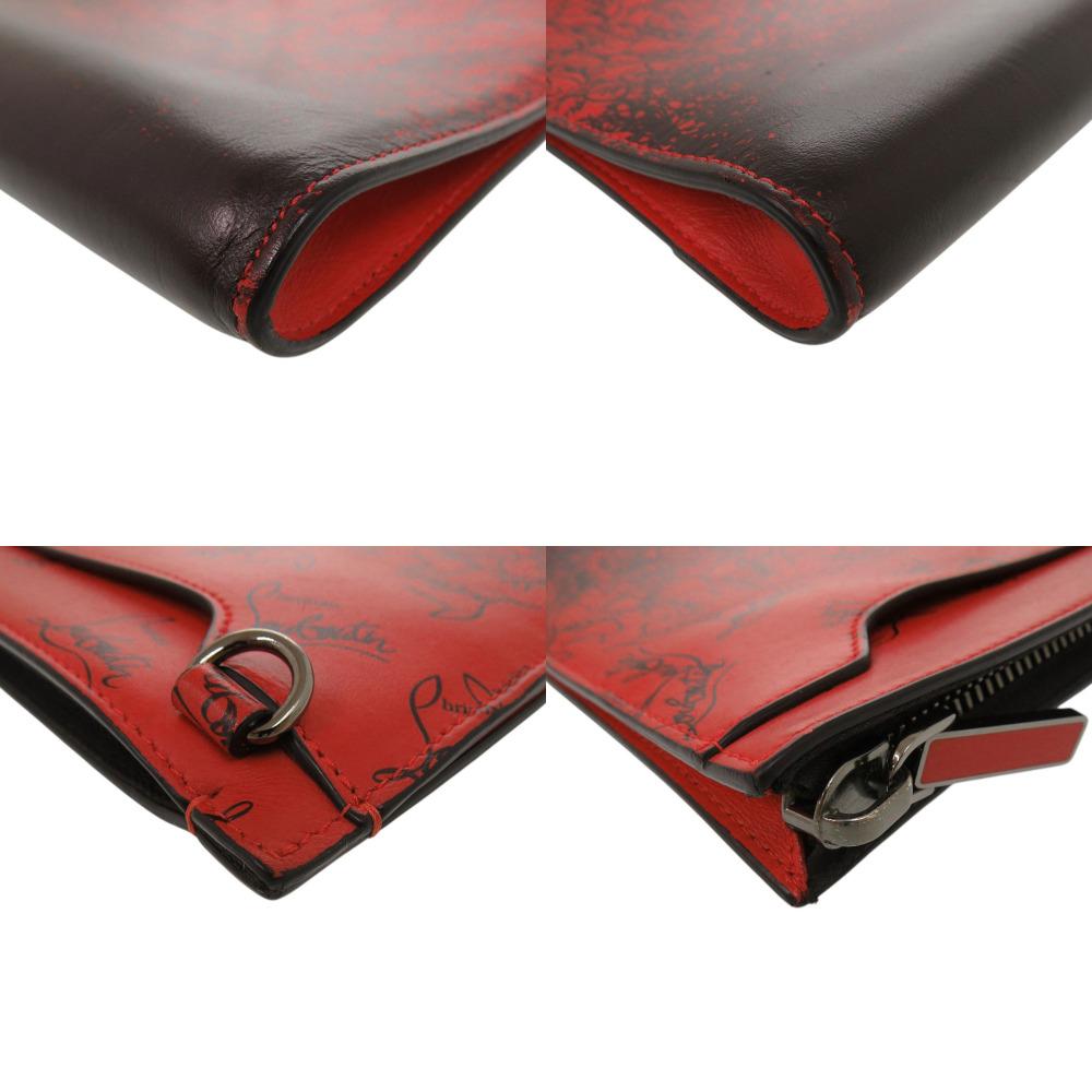 Used AUTHENTIC Christian Louboutin 2Way Sky Pouch Shoulder Bag Red/Black Leather