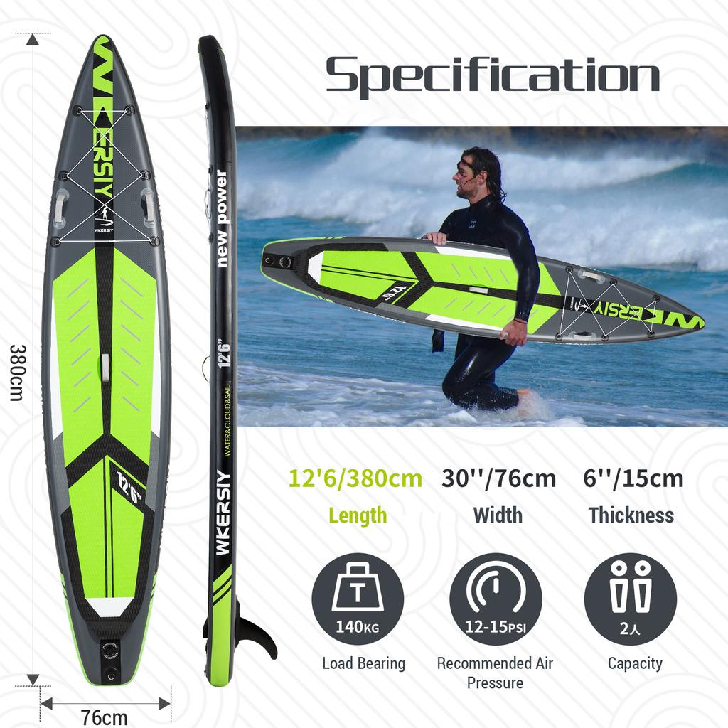Inflatable Stand Up Paddle Board Non-Slip Kayak SUP Beach Water-skiing Surfboard Pulp Board with SUP Accessories for Youth Adult