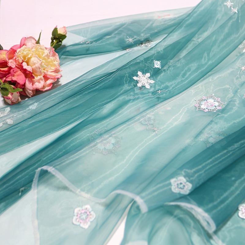 Snowflake Flower Embroidery Fabric DIY Hanfu Ancient Style Cheongsam Summer Skirt Children Clothing Baby Clothe Designer Fabric