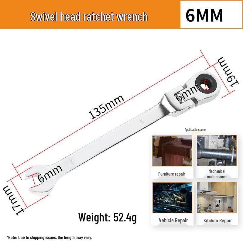 Dual-Purpose Reversible Ratchet Wrench Tool Set Swivel Ratchet [6MM]