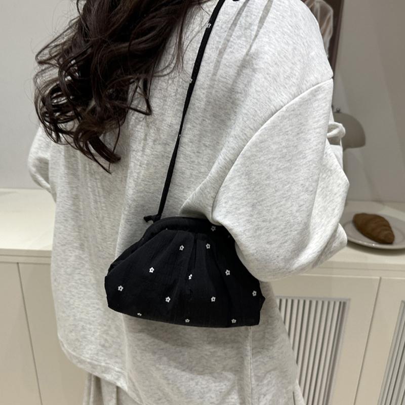 Women Vibrant Floral Small Shoulder Bag Summer Minimalist Pleated Shell Crossbody Bag for Daily Commute & Casual Outings AVE