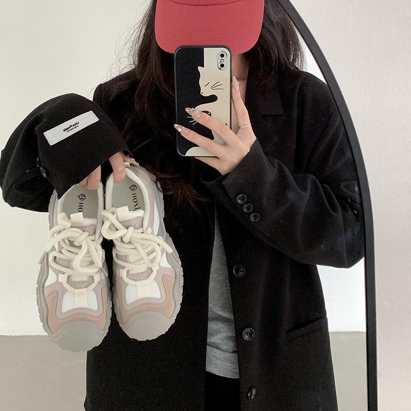 Round head shows small and heightened thick-soled dad shoes for women's 2025 new summer light and breathable ugly cute sports shoes