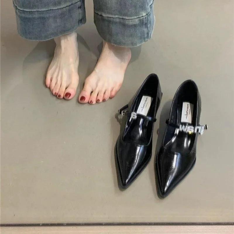 Fashion 2024 New Style Silver Leather Shoes Fashion Pointed Low Heel Mary Jane Women's Casual Shoes