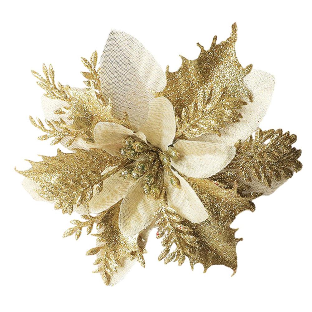 Transform Your Christmas Tree with This Elegant Christmas Poinsettia Glitter Flower Hanging Xmas Party Tree Decoration