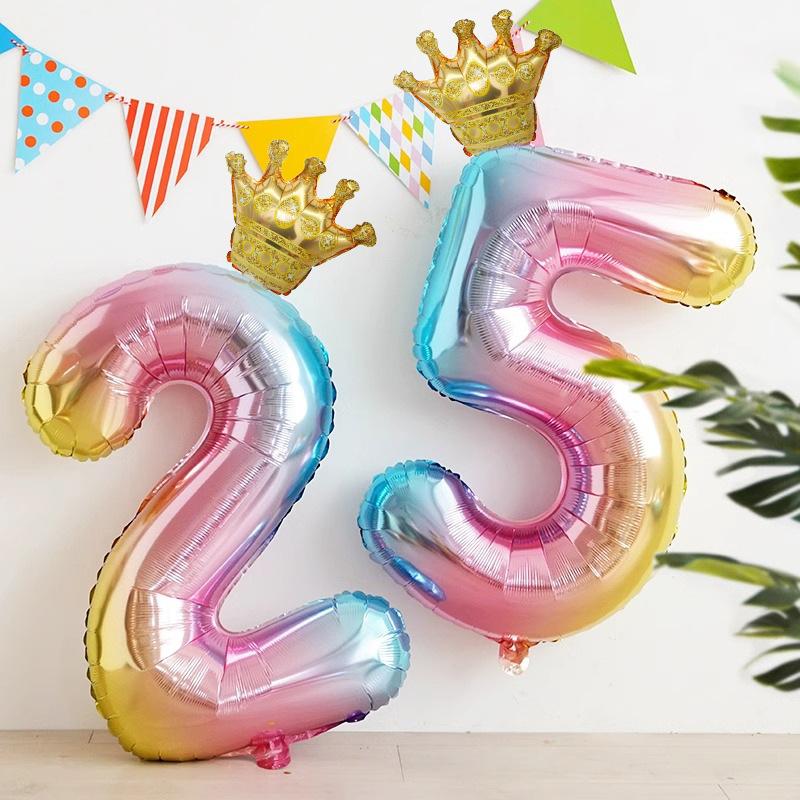 32 Inch Gradual Change Digital Rainbow Crown Aluminum Film Balloon, Children Boys And Girls Baby Birthday Party Background