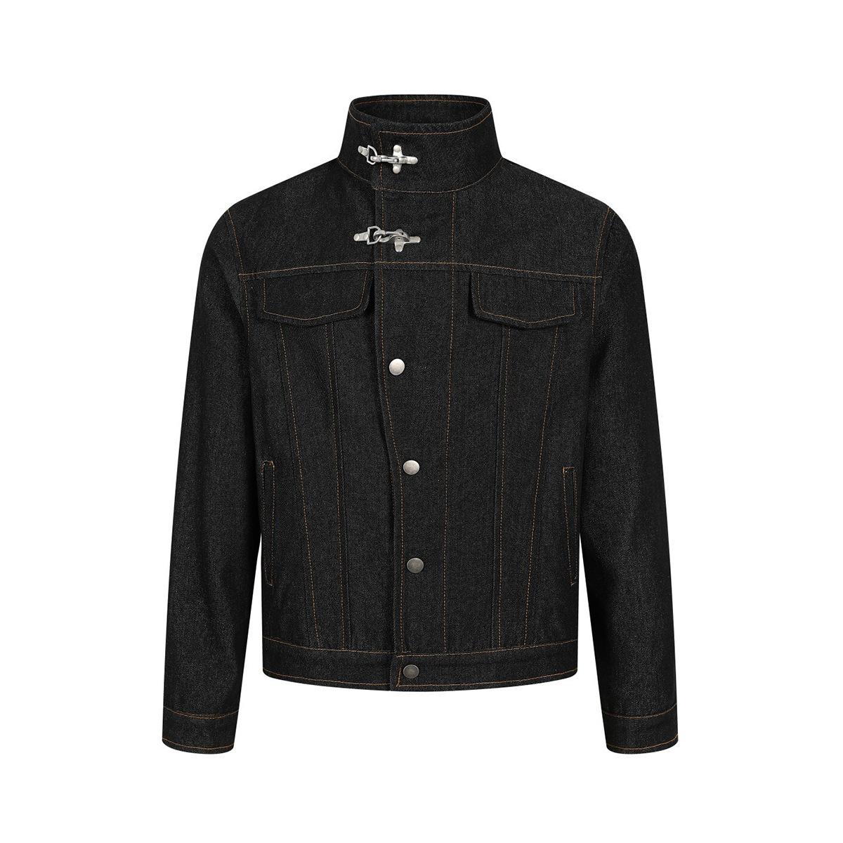 Tide brand American retro high quality washing water primary color denim jacket tooling jacket men S чёрный