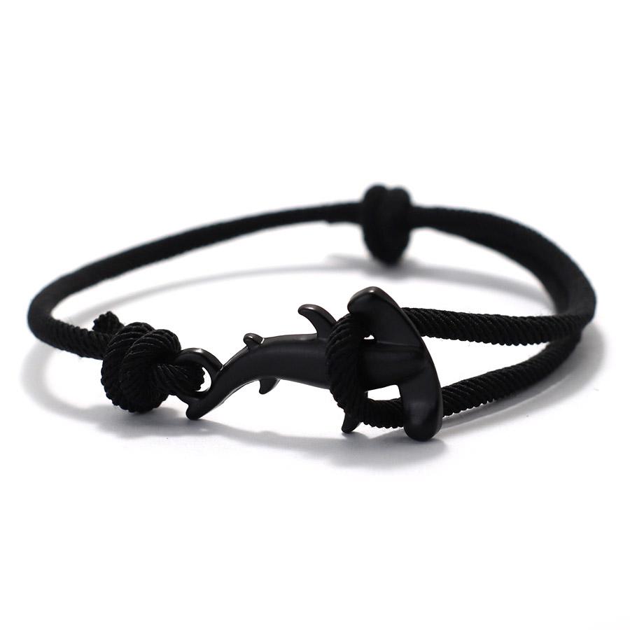 Marine Style Men Bracelet Black Shark Dolphin Braslet Sliding Adjustable Nautical Wrap Rope Braclet Beach Sports Cycling Jewelry