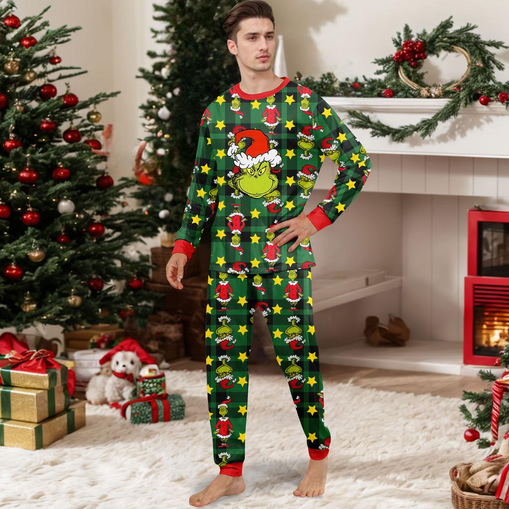 Print Cute Family Set Pajamas, Home Clothes, Family Set Long Sleeve Top Pants Set