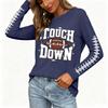 Casual Dames Top met Lange Mouwen, Rugbyprint, Ronde Hals en Gespleten Zoom voor Dagelijks Gebruik