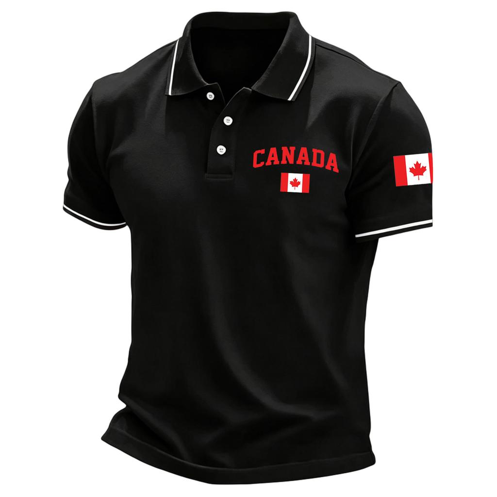 Men's Button Front Polo Shirt Short Sleeve Casual Lightweight Breathable Fabric Classic Fit with Embroidered Country Emblem