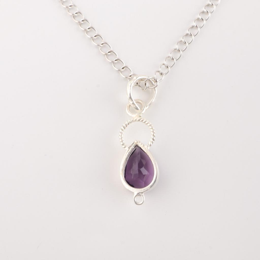 925 Sterling Silver Amethyst Teardrop Pendant Natural Gemstone Jewelry 1.40" PP-12-7