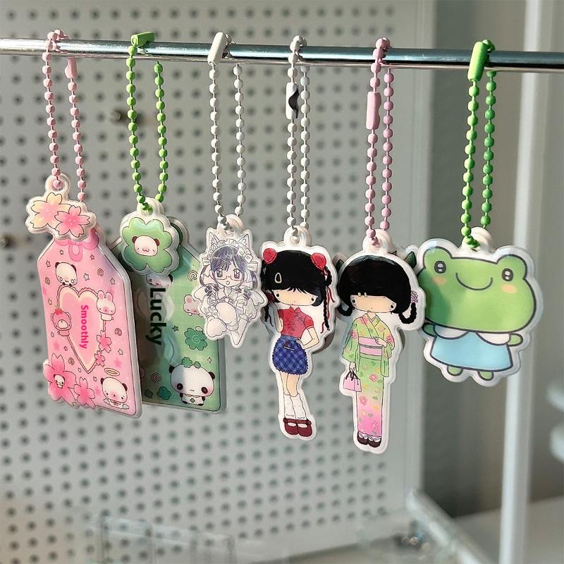 Cute Mini Puff Foam Keychain Cartoon Girl Phone Keyring Pendant Key Hanging Decoration Bag Charms For Couple Gifts