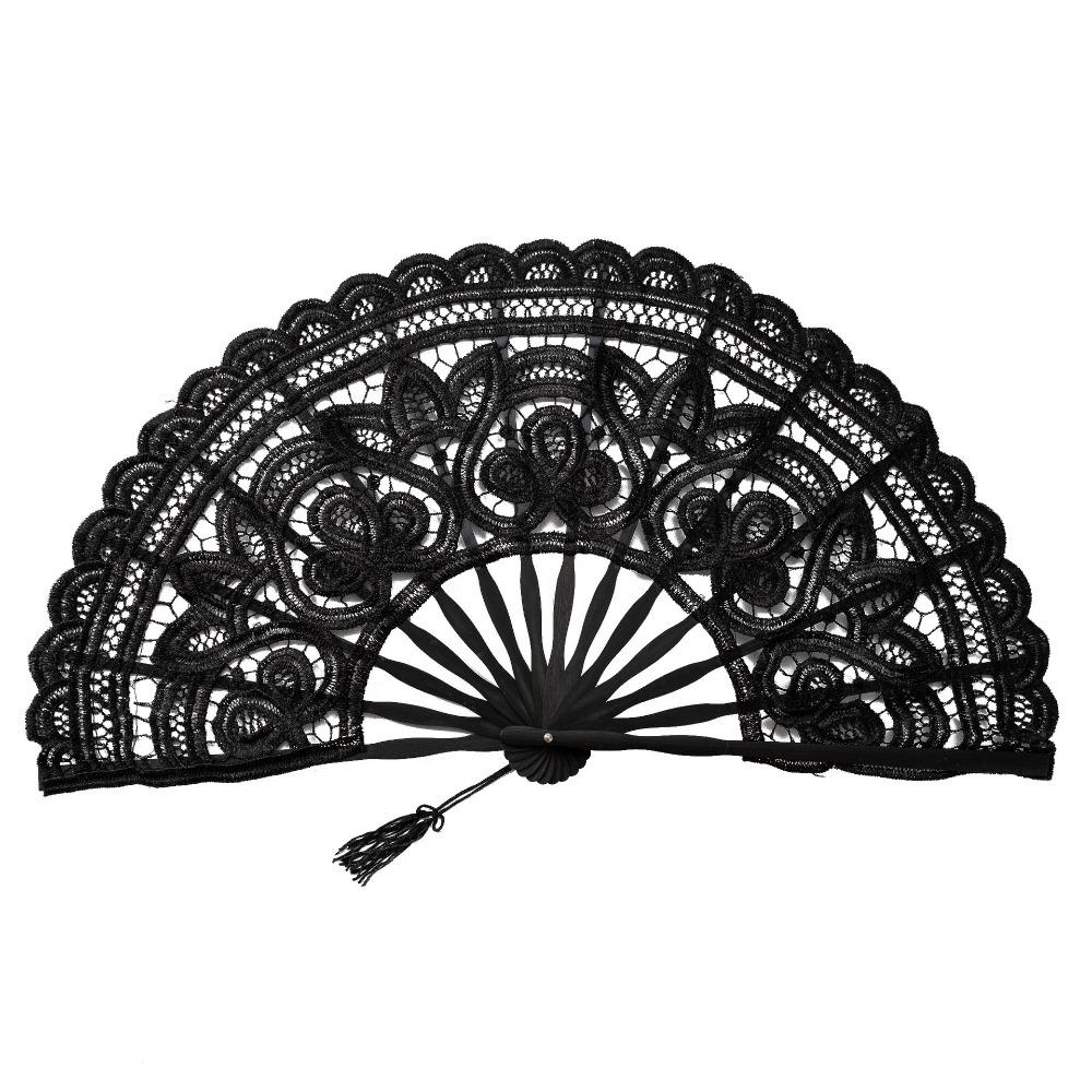 Hollow Ribs Embroidered Folding Fan Tassel Pendant Dance Handheld  Fan  Dance Performance