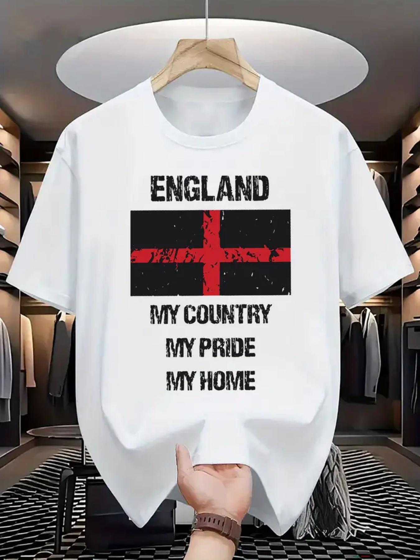 MenS Patriotic England Graphic TShirt England My Country My Pride Design with Union Jack Casual Summer Tee Black with Re S