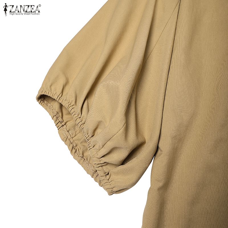 ZANZEA Women Casual Turn Down Collar Summer 3/4 Sleeve Dress