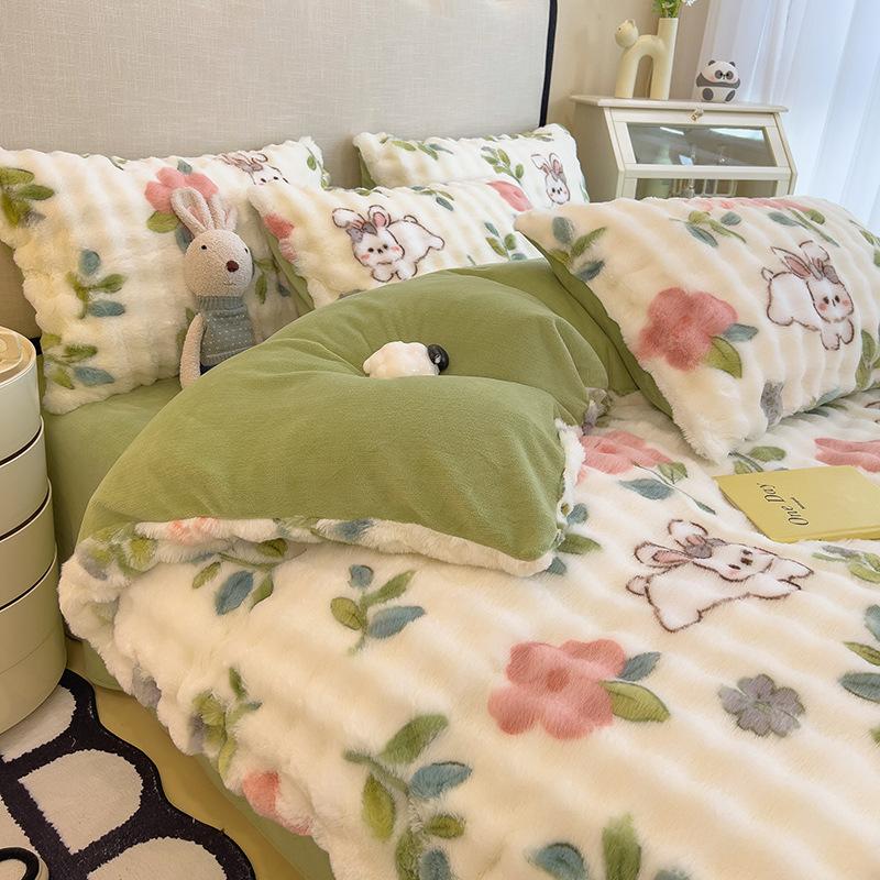 Four-Piece Set Tutu Velvet Quilt Cover Warm Thickened Milk Velvet Double-Sided Velvet Bed Sheet Three-Piece Set