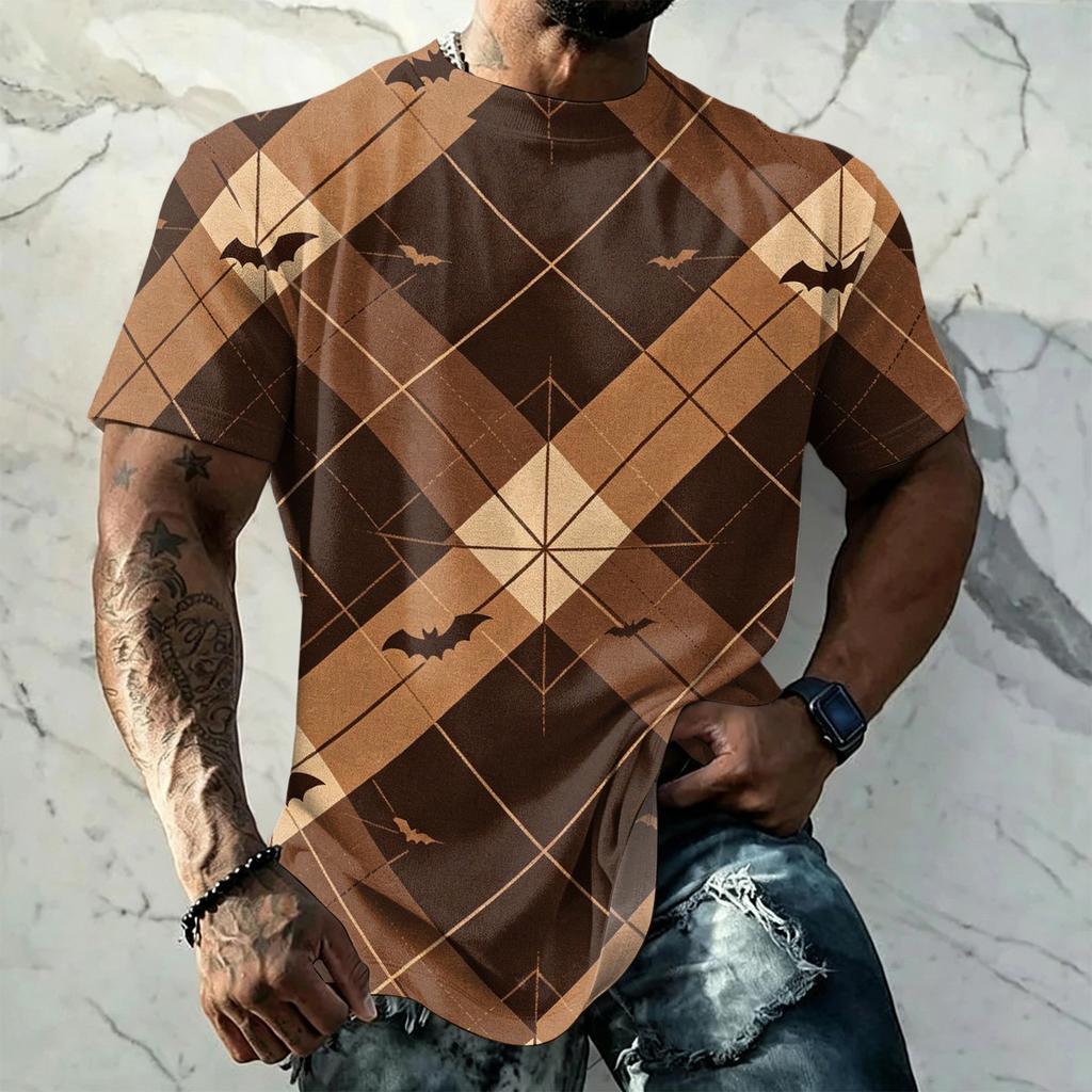 Men's Halloween Vintage Short Sleeve T Shirt Loose Breathable Summer Sports Streetwear Casual Everyday Top with Bat and Spider Web Print