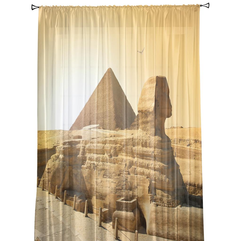 Egyptian Pyramids Sheer Curtains for Living Room Decoration Window Curtains for Kitchen Tulle Voile Organza Curtains