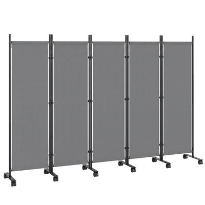 Room Divider 5-Panel 252 X 40 Cm Freestanding Folding Screen with 12 Casters Foldable Partition DIY Dark Grey