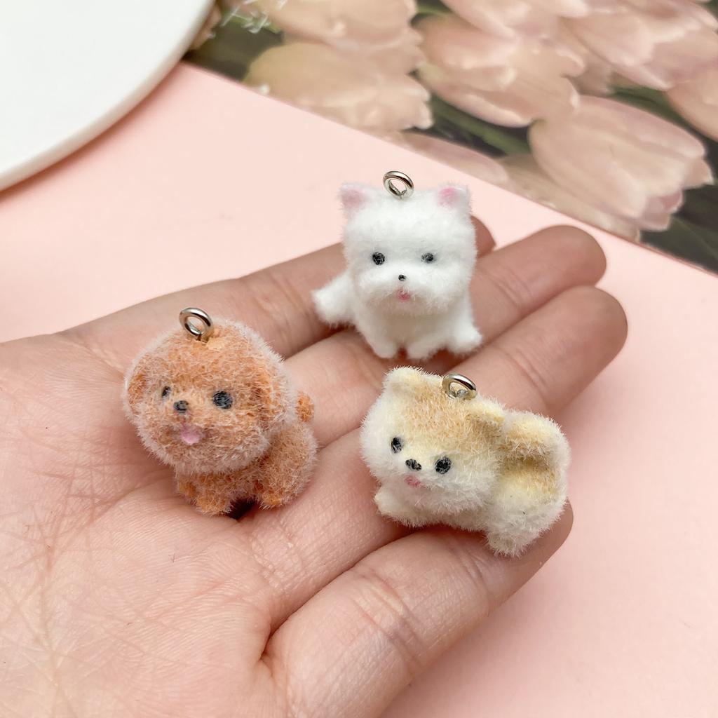 Mix 2/5Pcs Resin Flocking Animal Puppy Pendant Accessories, Diy Necklaces, Earrings, Keychains, Jewelry Making Fashion Accessori