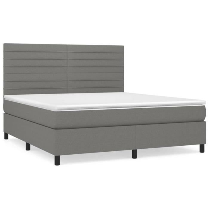 3141866 vidaXL Lit à sommier tapissier avec matelas Gris foncé 160x200cm Tissu