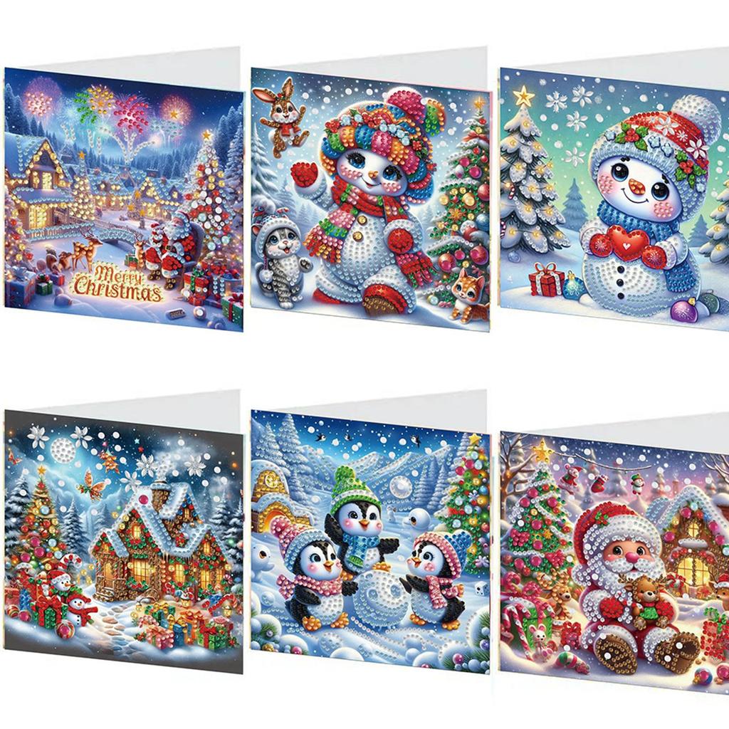 6Pcs Christmas DIY Diamond Art Greeting Cards Diamond Painting Greeting Card Kit for Adults DIY Craft Family Friend Xmas Gifts