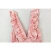 Women's Summer Sexy Deep V-Neck Ruffle Trim Mini Dress Sleeveless High Waist Tiered Slim Fit Party Vacation Dress