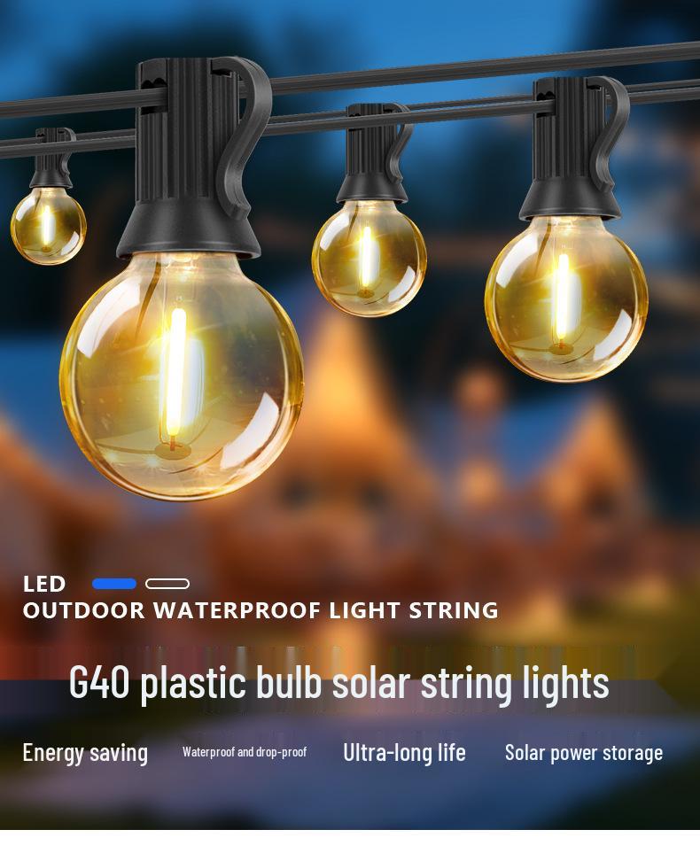 G40 Waterproof Solar LED String Lights - Outdoor, Drop-Proof, Remote-Controlled for Camping, Gardens, Weddings, and Christmas Decorating.