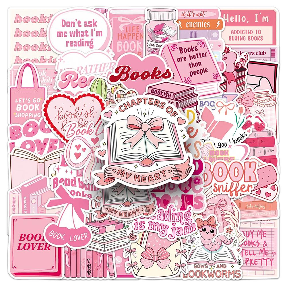10/30/50pcs Pink Bookish Reading Book Cartoon Stickers Cute Aesthetic Graffiti Decals Notebook Suitcase Phone Sticker Toy Gift
