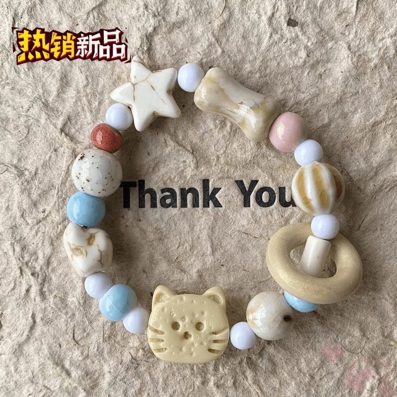 Jingde Ceramics Jingdezhen Bracelet Biscuit Cat Bear Series Niche Chinese Versatile Design Girlfriend Bracelet