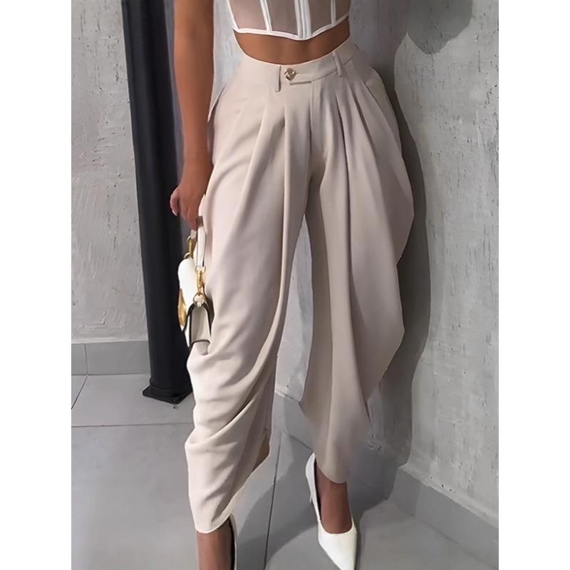 Mid Waist Women's Cargo Harem Sweat Pants with Ruched Casual Street Style Trousers Office Ladies Work Trousers