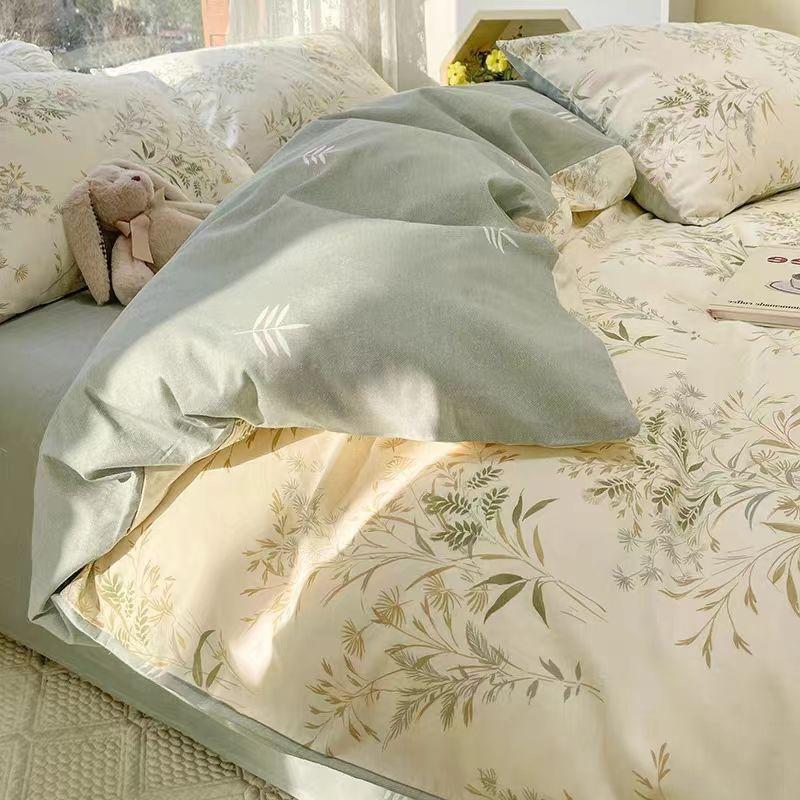 Cartoon Bear Washed Cotton Four-piece Set, Bed Sheet Quilt Cover, Bedding Three-piece Set, Dormitory