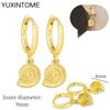 925 Sterling Silver Needle Vintage Square Round Pendant Earrings For Women Crystal Shell Geometric Earrings Fashion Jewelry