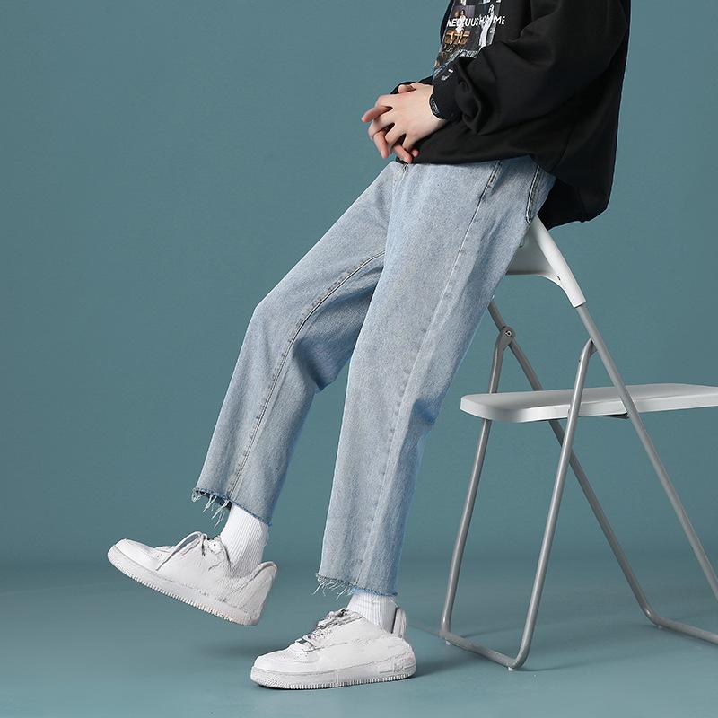 

Летние новые черные джинсы с необработанным краем длиной девять точек, мужские прямые гангста-юношеские брюки 36 синий