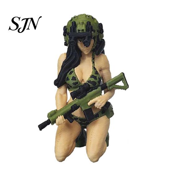 Realistic Soldier Statues 3D Printed Tactical Beauty Desktop Ornament, Mini Figurine, Office Desk Decorations Female Figurine with Military