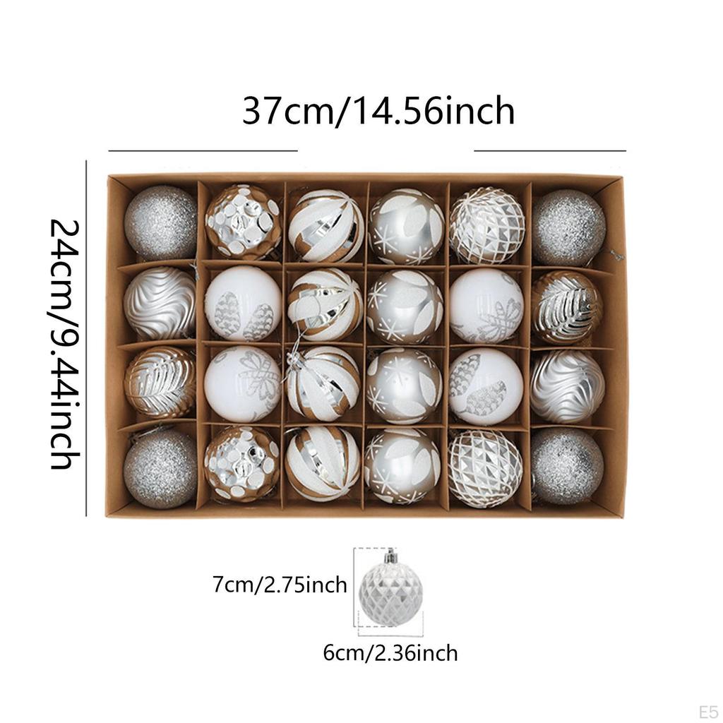 24 Christmas Baubles, Decorative Balls, Pendants, Ornaments, Versatile, Easy to Assemble, for Gifts,