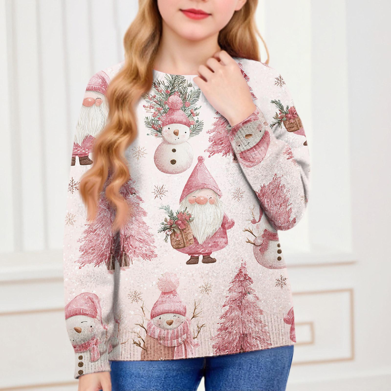 

Рождественские свитшоты для детей мальчиков и девочек вязаный свитер милая рубашка осенний пуловер с круглым вырезом топы 160 розовый